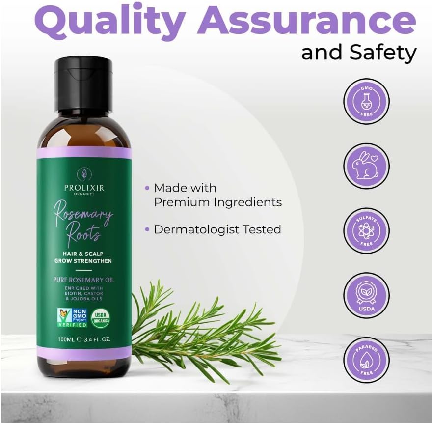 Organic Rosemary Hair Growth Oil with Castor, Jojoba, and Argan Oils – Biotin-Infused Scalp Treatment for Dry, Damaged, and Frizzy Hair – 100ml