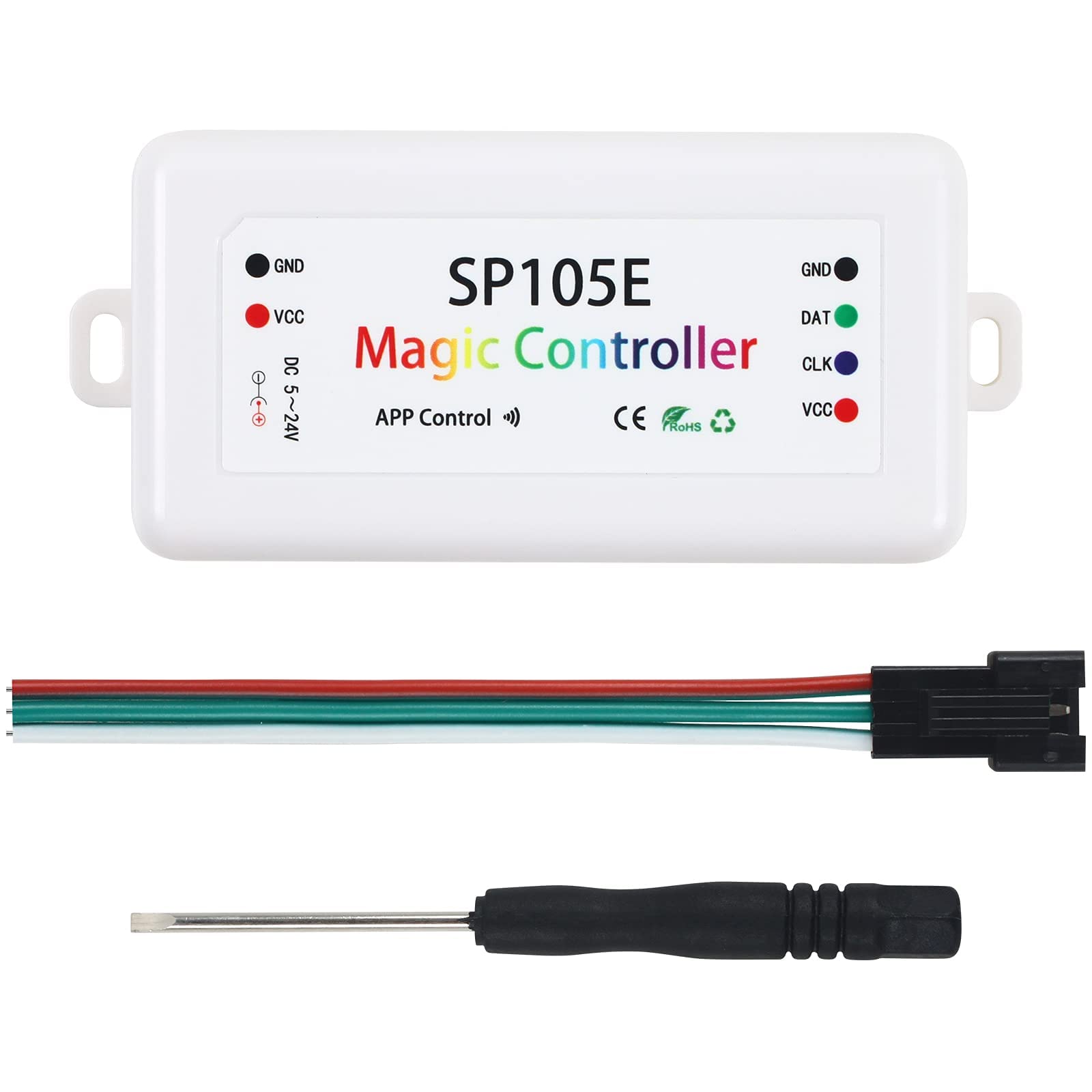 DC 5V-24V Magic LED Controller, SP105E Wireless Bluetooth Controller, iOS/Android App Control, Compatible with WS2811/WS2812B/WS2801/SK6812/APA102/6803 IC LED Strip Lights