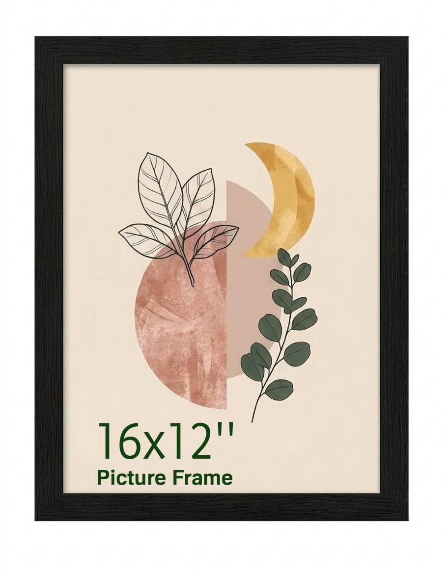Poster Mount 16x12 Inch – Black MDF Wood Picture Frame - Shatterproof Acrylic Glazing for Safe Display - Dual-Orientation Wall Hanging