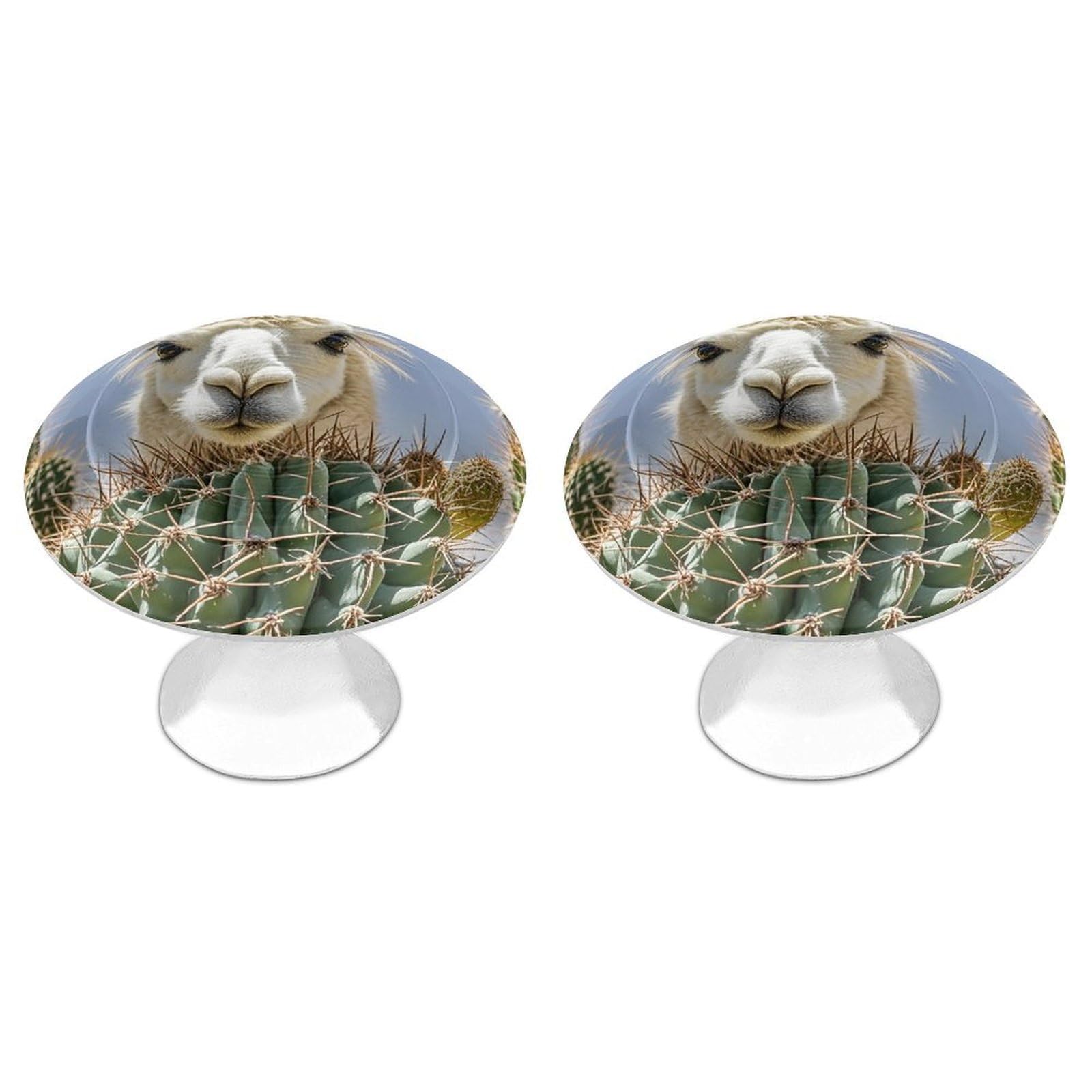 QMNLKH Mexican Llama Cactus Cabinet Knobs for Home, Round Drawer Pulls for Kitchen, Personalized Cupboard Handles with Screw, Fashion Dresser Knobs for Office, Drawer Handles, 2 Packs