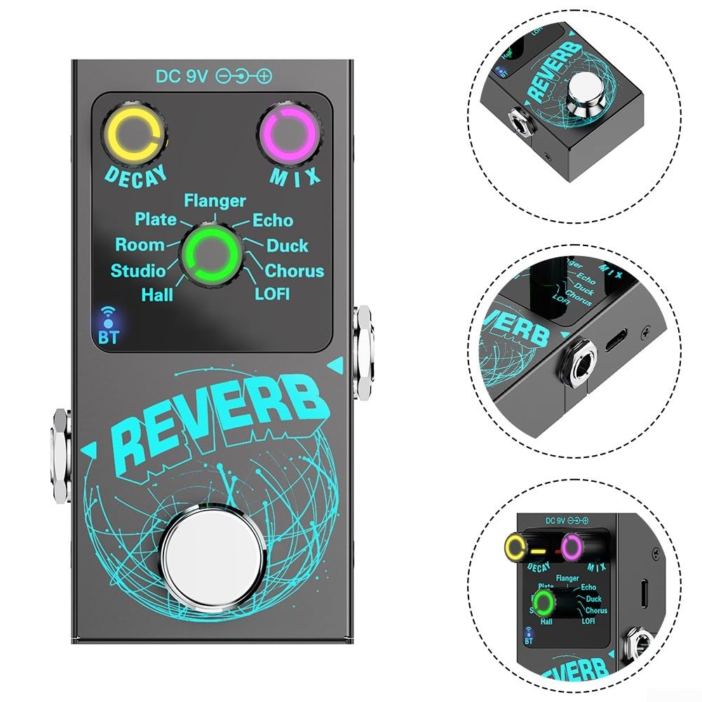 Pedale Effettuatore Riverbero per Chitarra con 9 Effetti Digitali e True Bypass per Musicisti