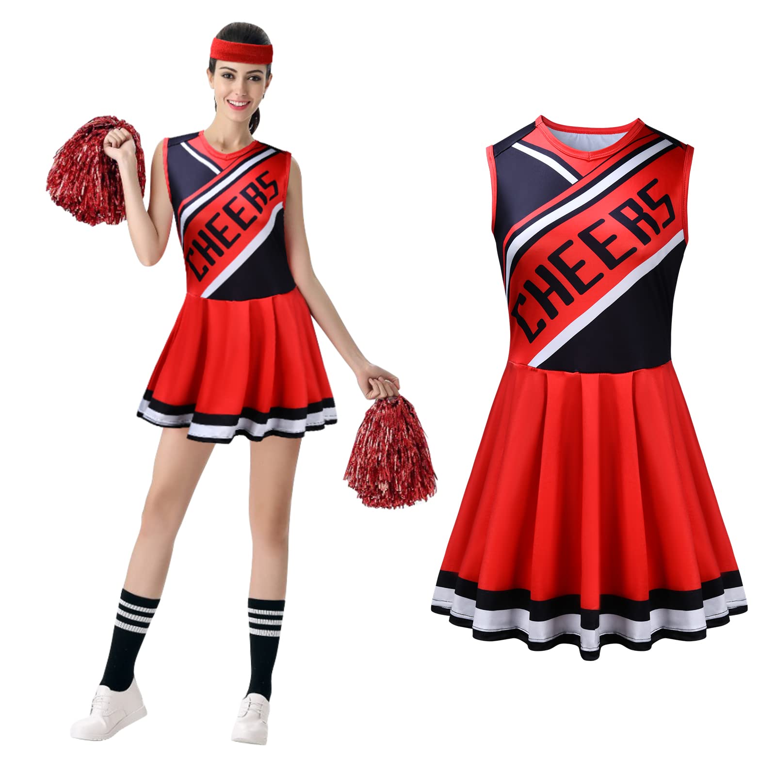 AOMIG Damski kostium cheerleaderki, dla dziewcząt, szkoła, muzyczna impreza, Halloween, kostiumy cheerleaderki, kostium dla dorosłych