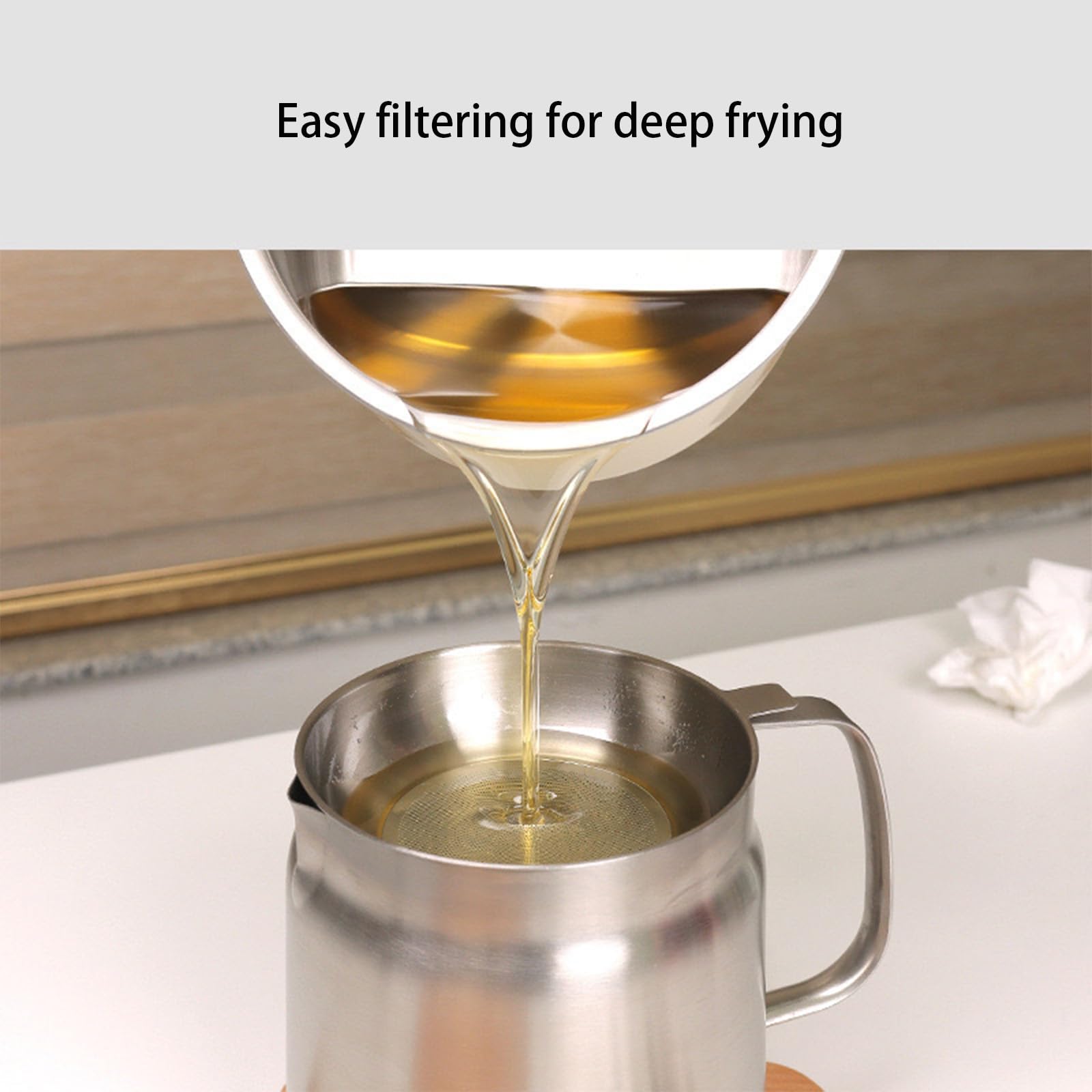 2-in-1 Oil Strainer Pot,Stainless Steel Oil Filter Pot,304 Stainless Steel Large Capacity Versatile Oil Filter Pot,304 Stainless Steel,Multi-Functional Oil Filter Tank with Fried Basket