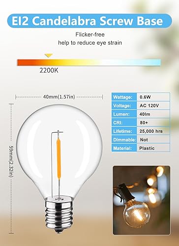 Miniatura 10 de Bombillas LED de repuesto C7 de Navidad, bombillas LED de noche con base de candelabro E12, equivalente a incandescente de 5 W, 6 W, 7 W, blanco