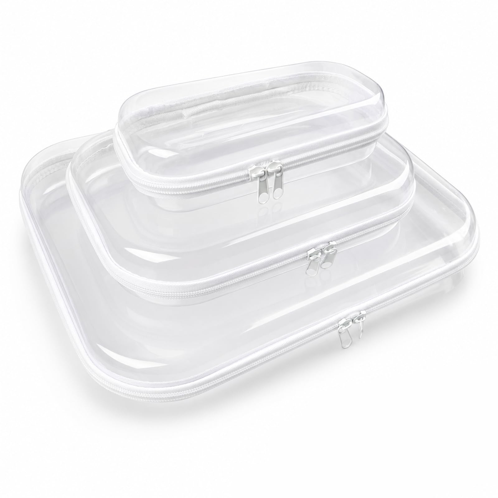 3 PCS Clear Hard Shell Zipper Cases, Waterproof Toiletry Toy Storage Bags