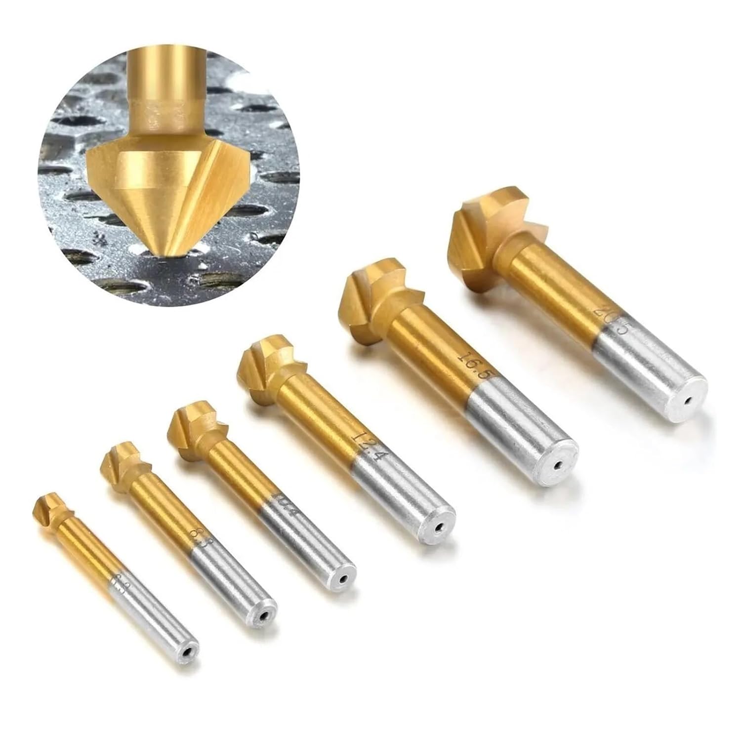 Chamfer Countersink Drill Bit 90 Degree Three Blade Full Grind Chamfer Cutter for Hole Enlargement Deburring Spot Facer Drill 6pc Woodwork Bit Tool Set