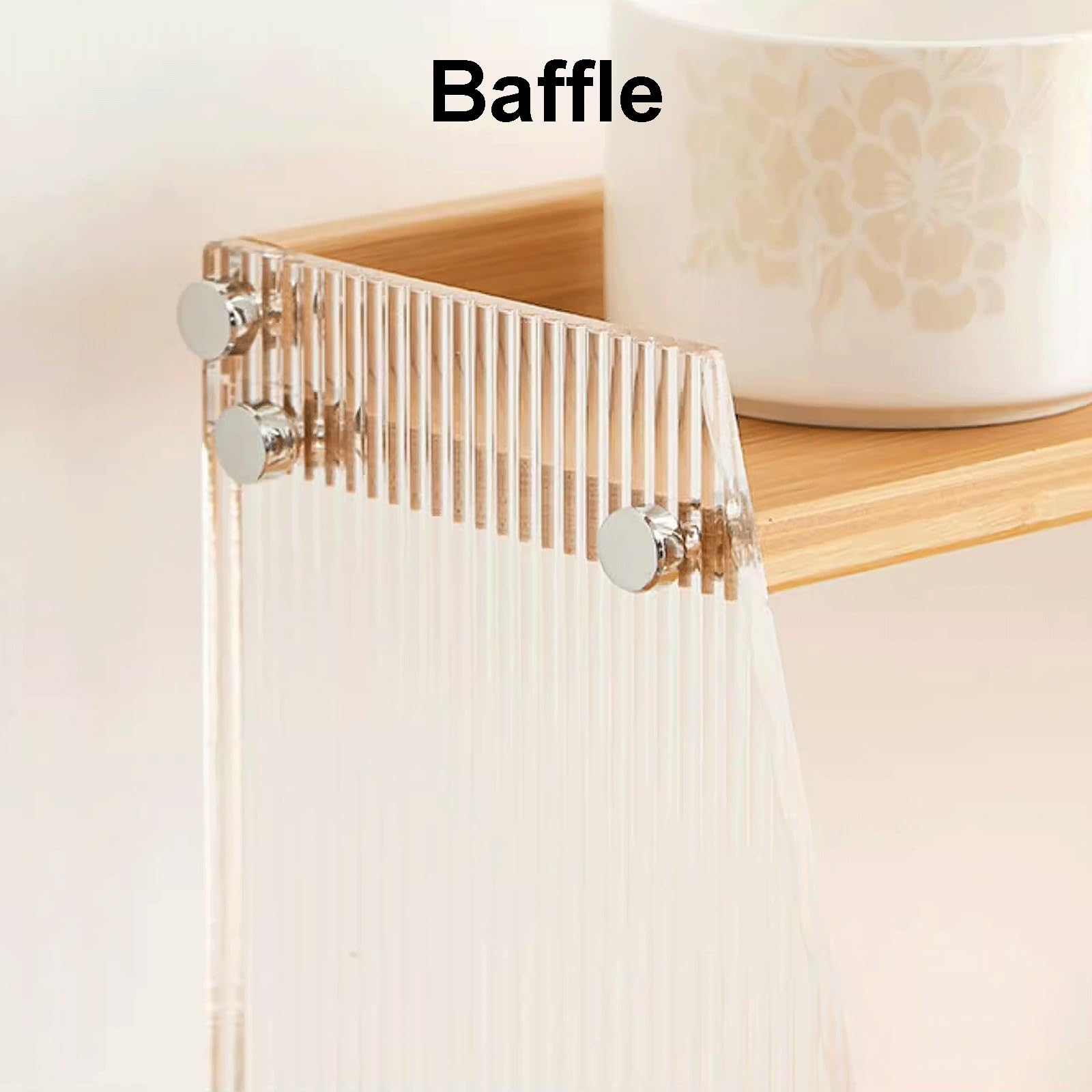 Organizador de estante de escritorio, pequeño soporte de MDF y acrílico para escritorio, transparente y natural, ideal para maquillaje y organización de dormitorio