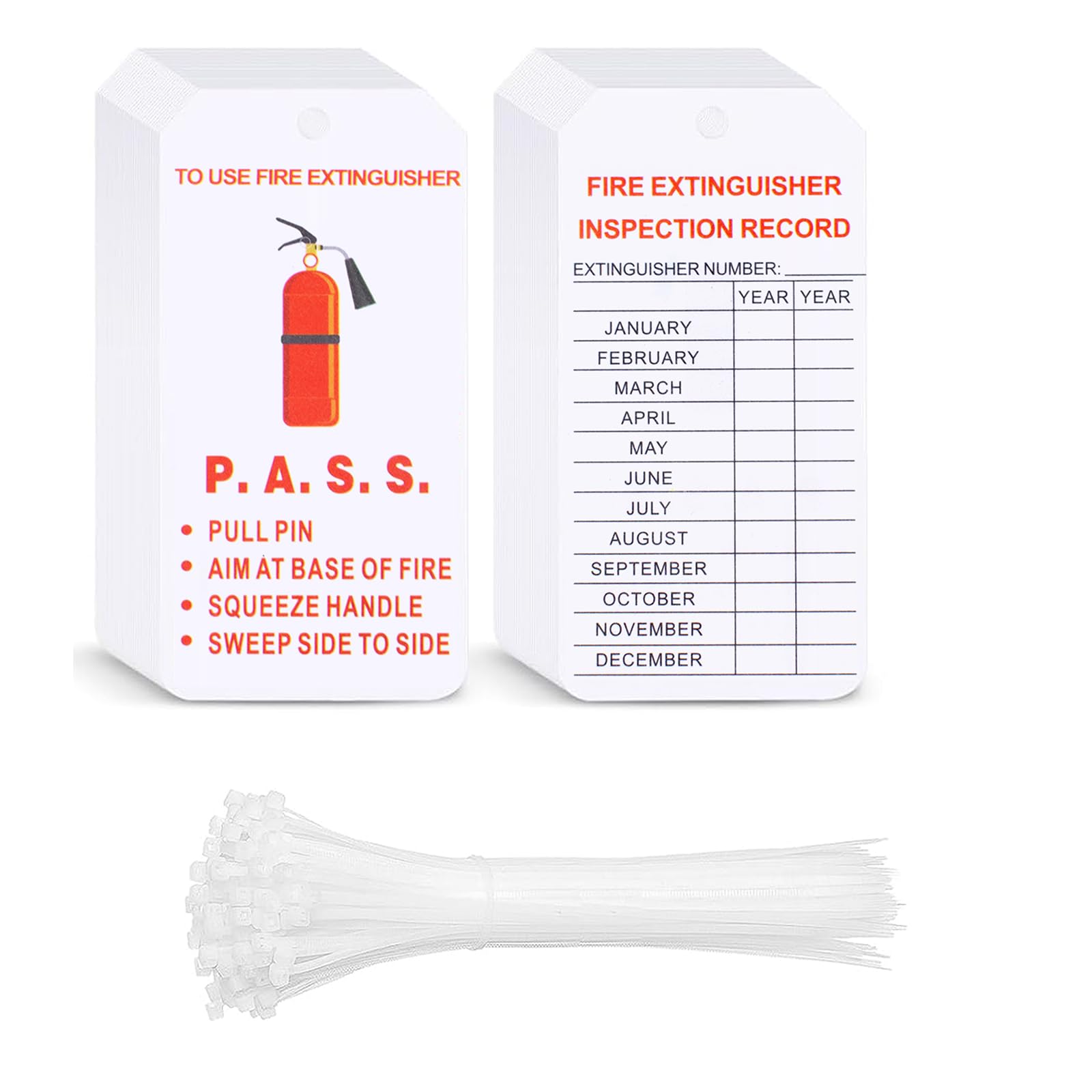 50 PCS Fire Extinguisher Tags with Adjustable Wire Ties Waterproof Monthly Fire Extinguisher Inspection Record Tags PP Extinguisher Inspection Tag for Indoor Outdoor Fire Extinguishers 4.3 x 2.2 Inch
