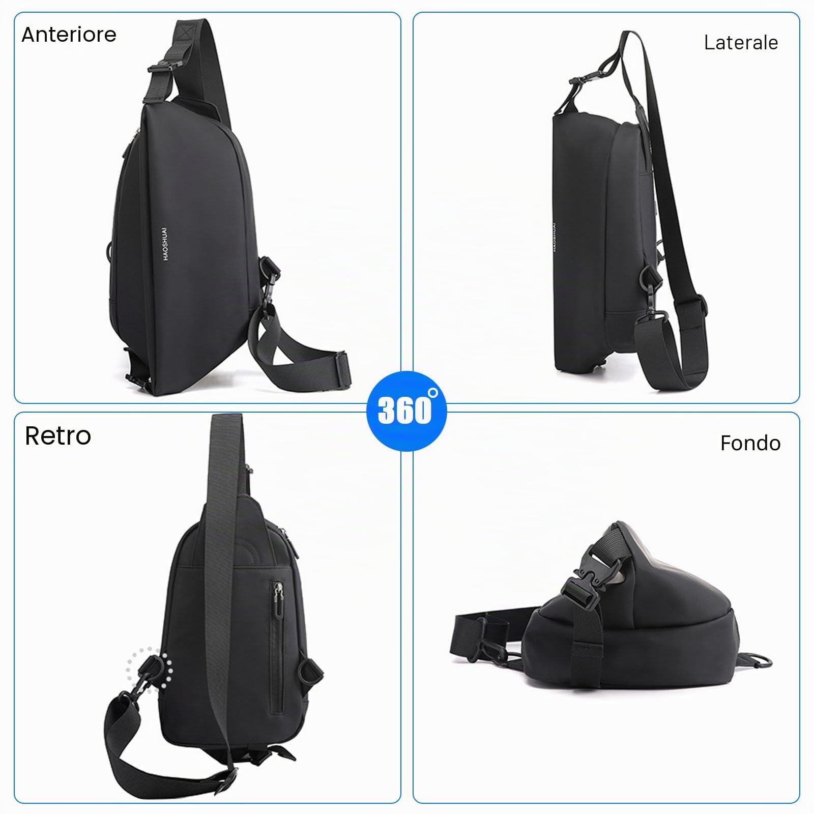 FANDARE Zaino Monospalla Borsello Uomo Tracolla Borsa Monospalla Borsa a Tracolla da Uomo borsa marsupio Borsa a Spalla Sling Bag Zaino Leggero per Uso Quotidiano Lavoro Trekking Viaggio Nero