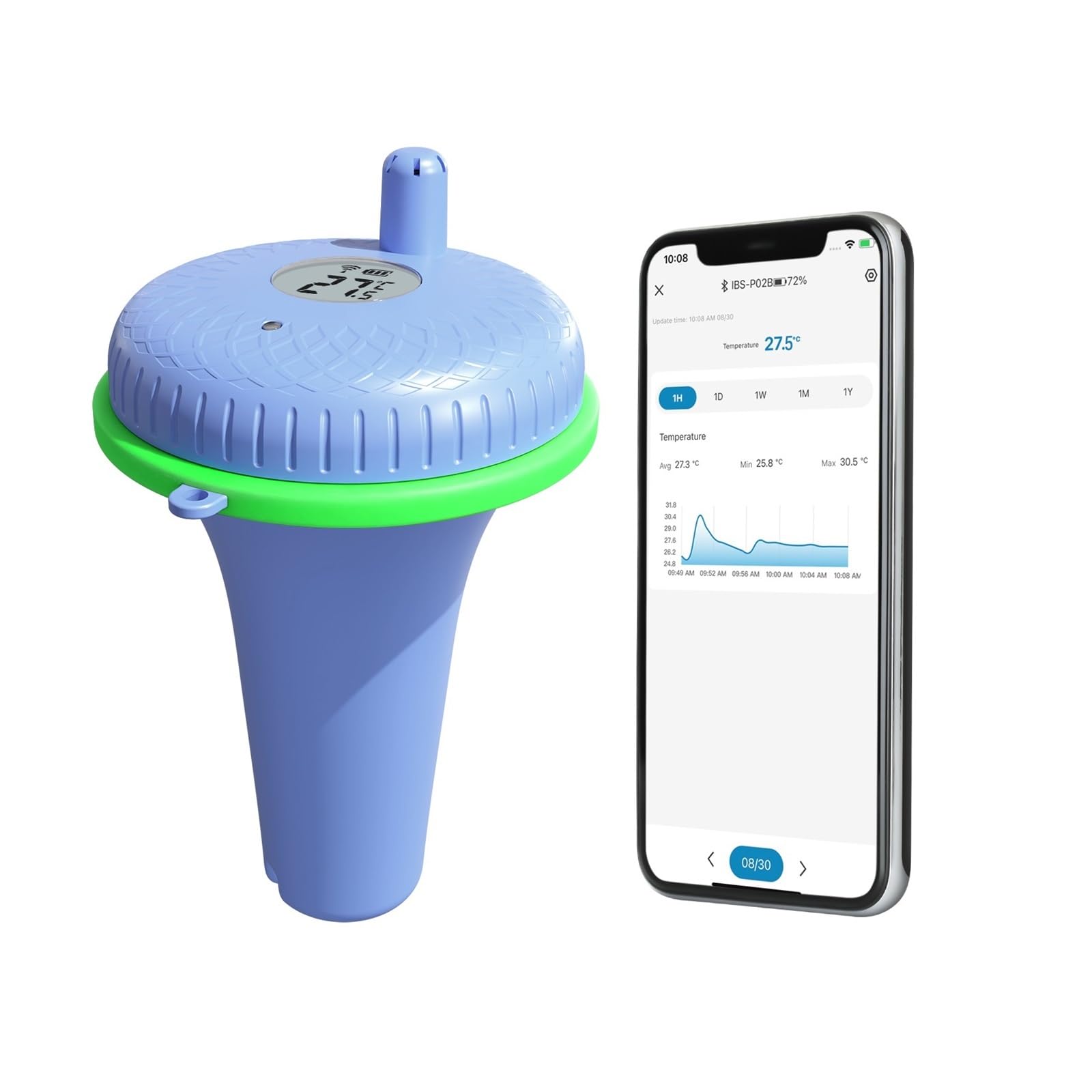 Termómetro de piscina con Bluetooth IBS-P02B mejorado for interiores y exteriores, ideal for piscinas, spas, estanques acuarios