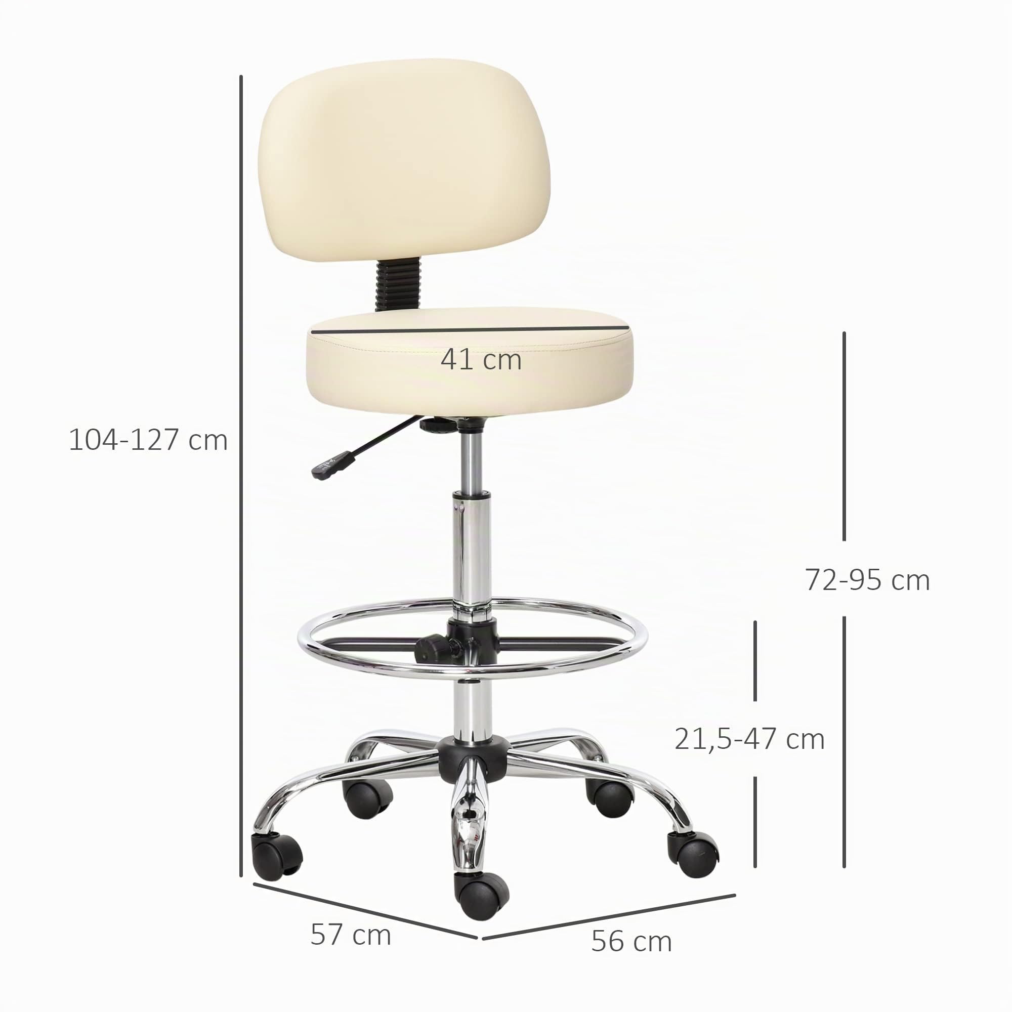 HOMCOM Barhocker Gepolstert Metallgestell Lehne Höhenverstellbar Beige