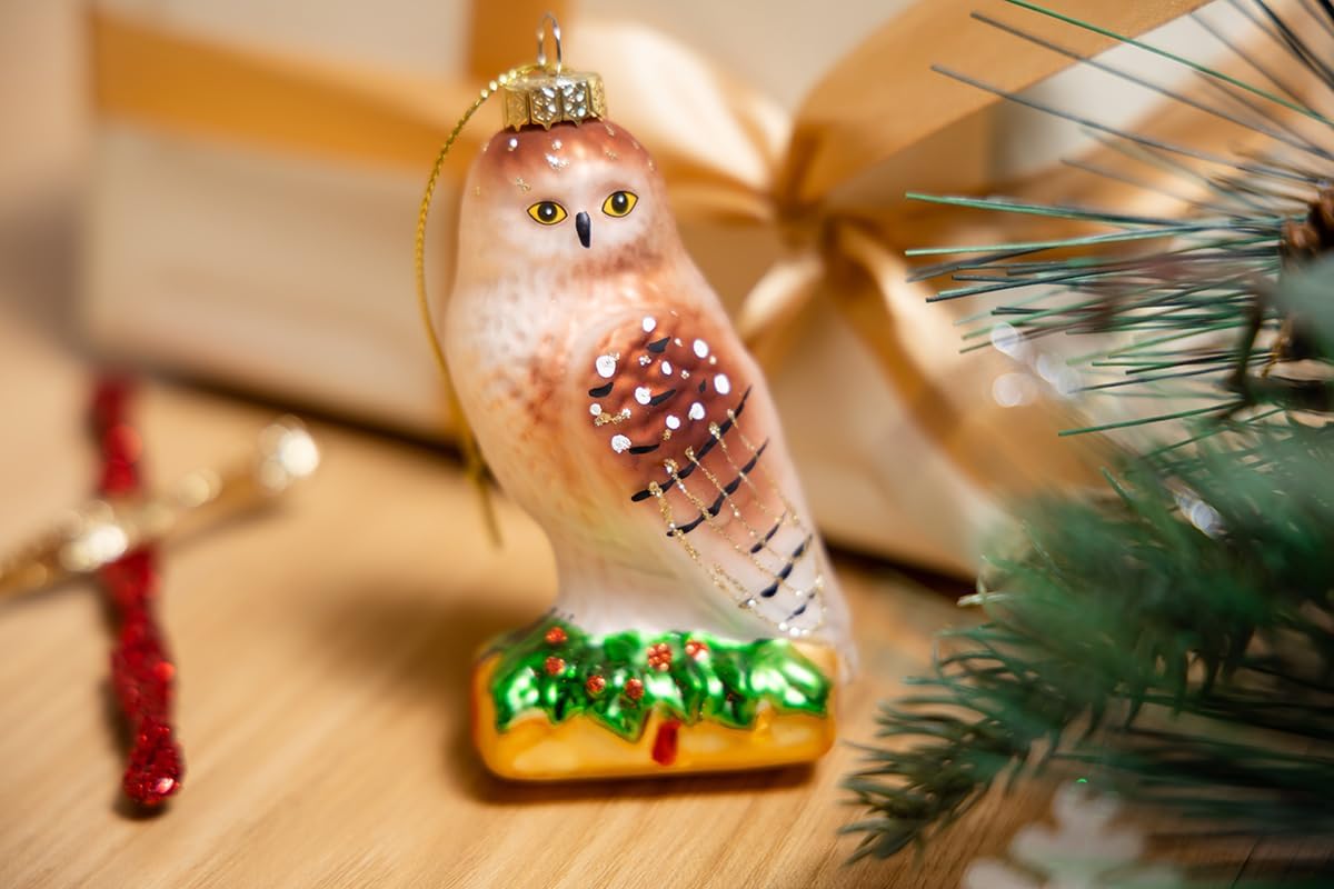 Set of 2 Hand Blown Glass Owl Ornaments for Christmas Tree, Hanging Glass Owl Christmas Ornaments - Image 7