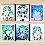 Póster de anime Hatsune Miku YEAHTOPE Hatsune Miku - Póster de anime para decoración de pared del hogar, juego de 6 unidades, 8 x 10 pulgadas