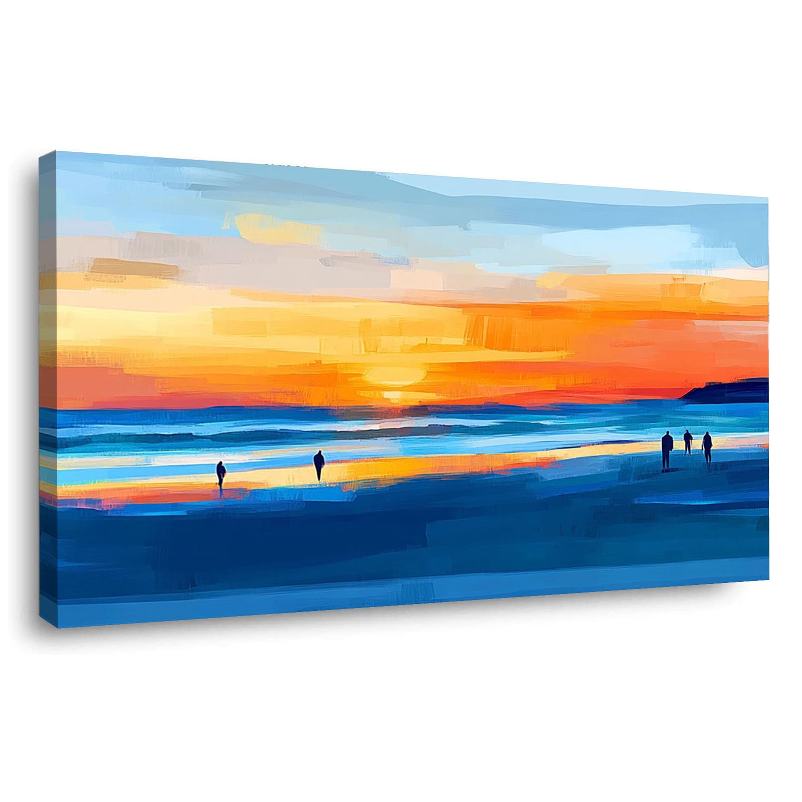 WIKEO Beach Pictures on Canvas Wall Art Colorful Ocean Scenery Modern Prints Seaview Landscape Artwork - for Living Room Bedroom Home Office Wall Decoration(Orange 8)-20x40cm Framed