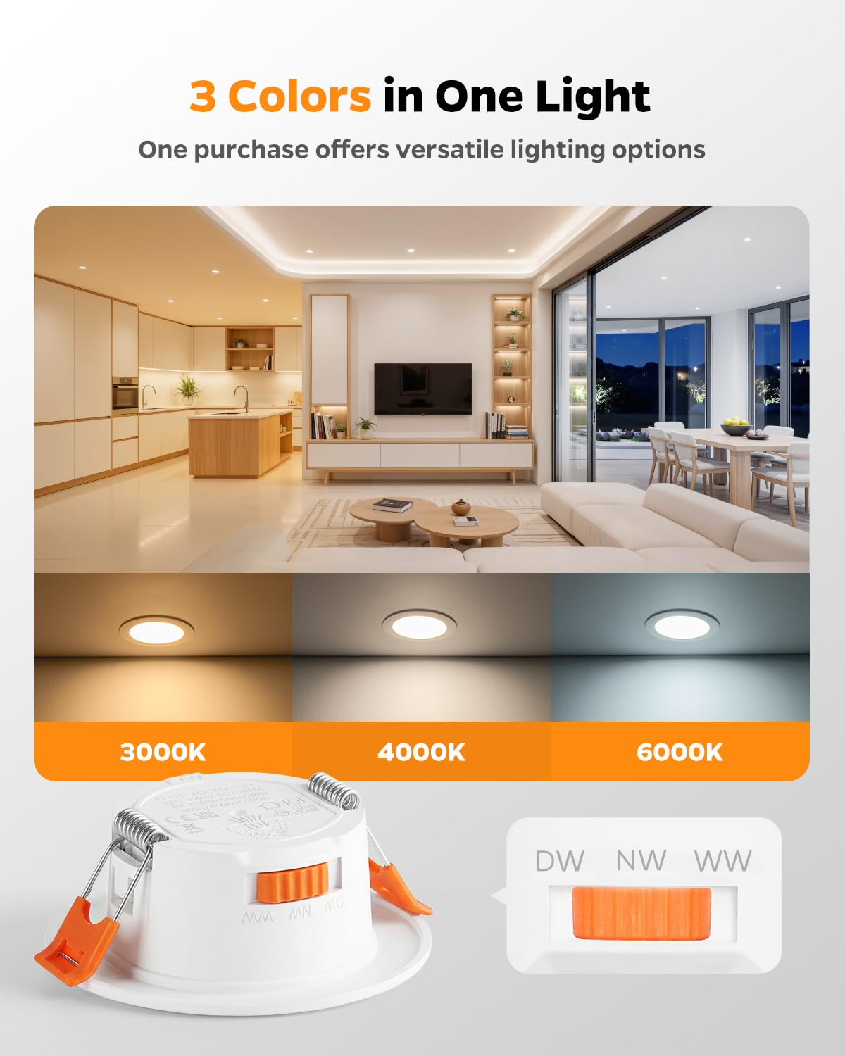Sanyoung Reflektor LED do zabudowy, 230 V, możliwość ściemniania, zestaw 10 sztuk, 4 W, reflektor punktowy LED, 55 mm – 68 mm, wymiary otworu: ciepła biel, neutralna biel, zimna biel, IP44, lampa