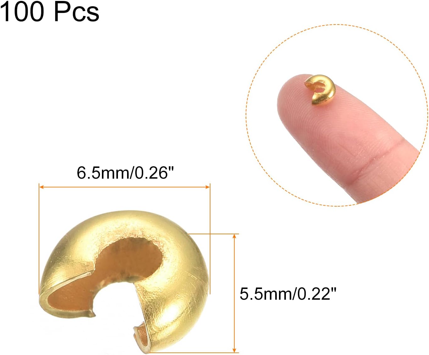 Uxcell 100Pcs Gold Tone Crimp Beads Covers, 6.5mm Round Open Beads End Tips for Jewelry Making DIY - Image 2