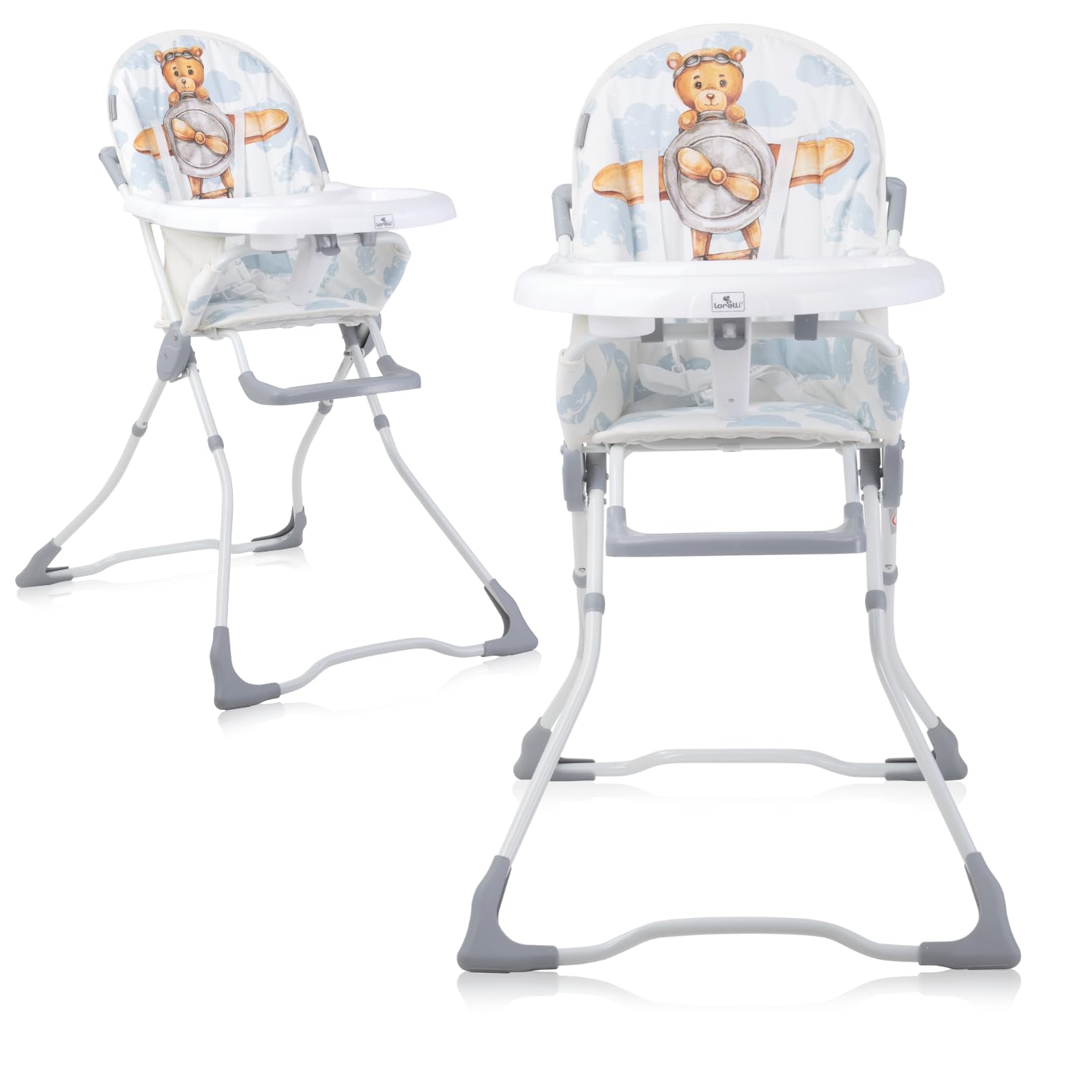 LorelliHigh Chair Marcel for Baby Feeding, Easy Folding to Compact Size, 5-Point Safety Belt, Tray with Cup Holder, Toy Basket, Footrest, Compact and Lightweight, Blue