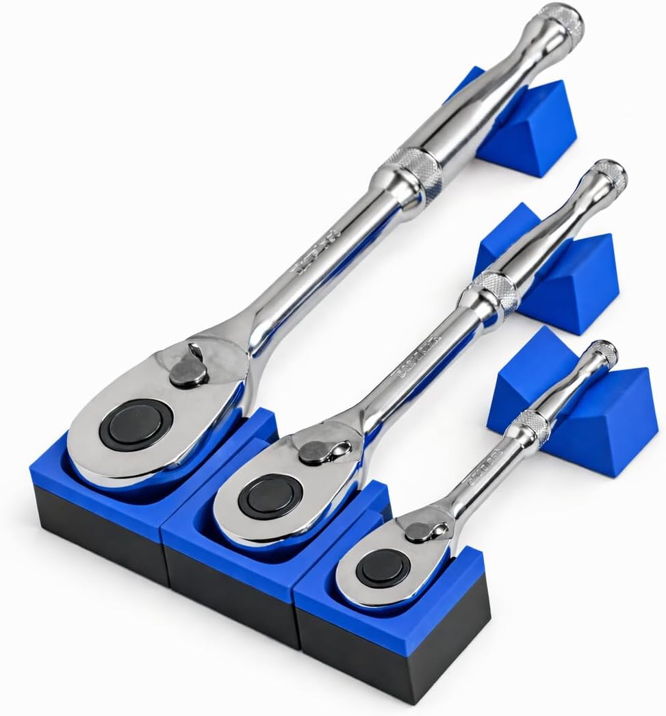 Modular Ratchet Organizer Kit Set with Strong Magnet – 3-Piece (1/4”, 3/8”, 1/2”) | Heavy-Duty Magnetic Socket Wrench Holder for Garage & Workshop (TOOLS NOT INCLUDED)