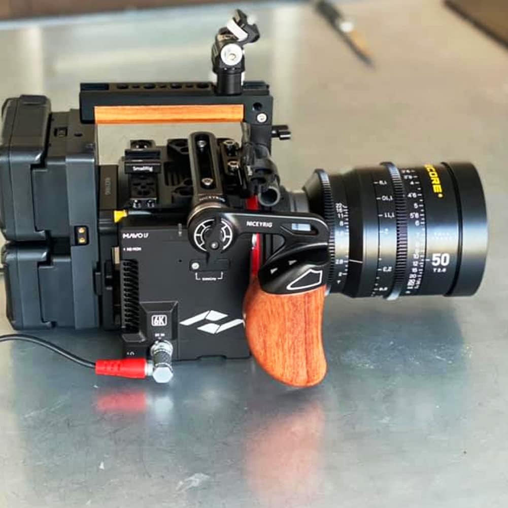 NICEYRIG Wooden Handle with Rosette Extension Arm, Right Side Grip for Sony FS7 FS5 FX9 RED Kinefinity Cinema Camera Camcorder - 423
