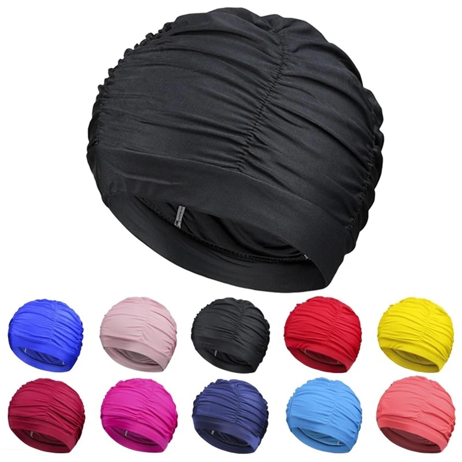 Gorro Natacion 2 uds Color sólido Pelo Largo Mujeres Hombres natación Piscina Deportes acuáticos Tejido de Nailon Plisado elástico Gorros de baño Sombrero Turbante