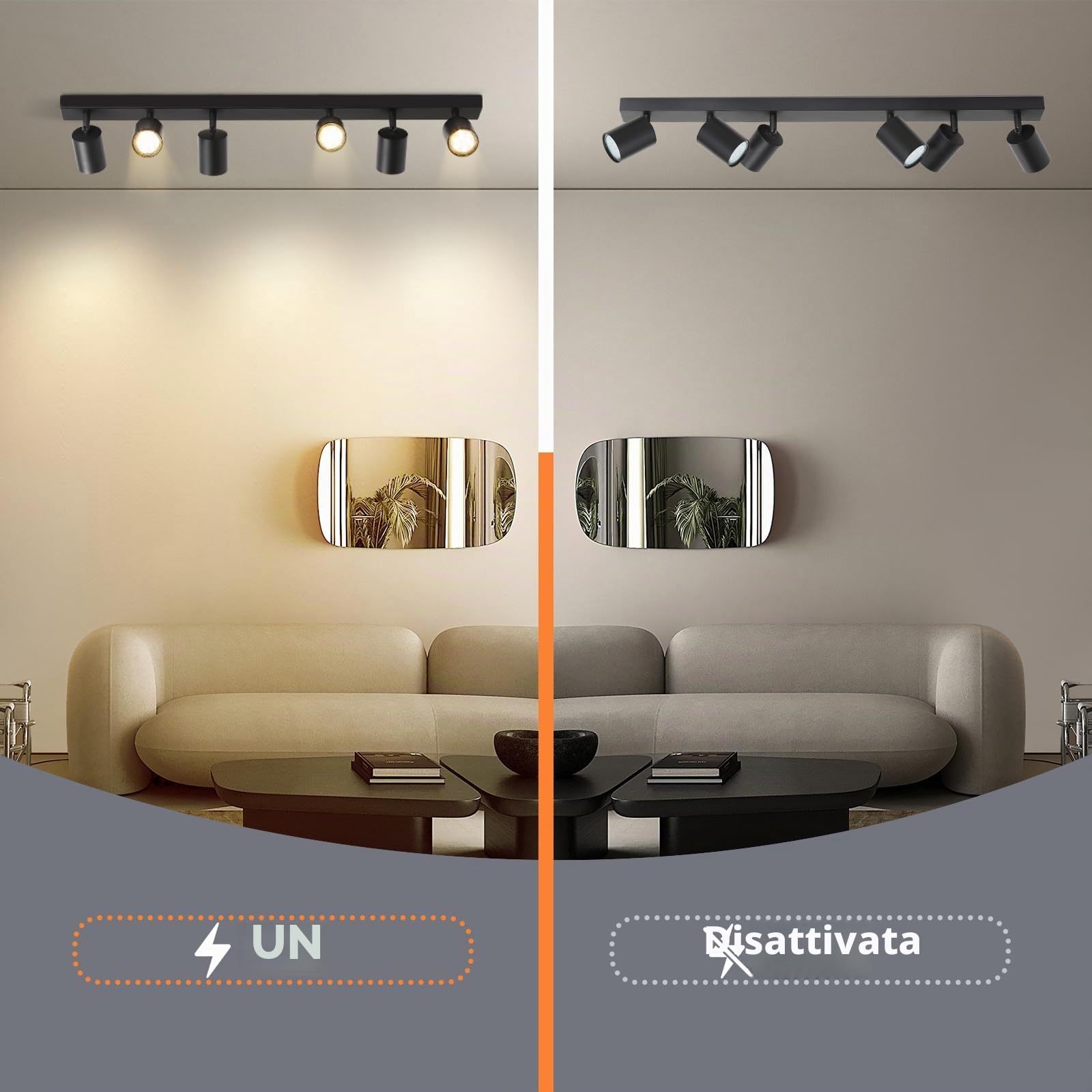 Homefire Faretto LED da soffitto nero - 6 lampadine GU10 plafoniera Faretti | orientabili a 350° faretto da soffitto per interni soggiorno cucina camera da letto senza lampadina
