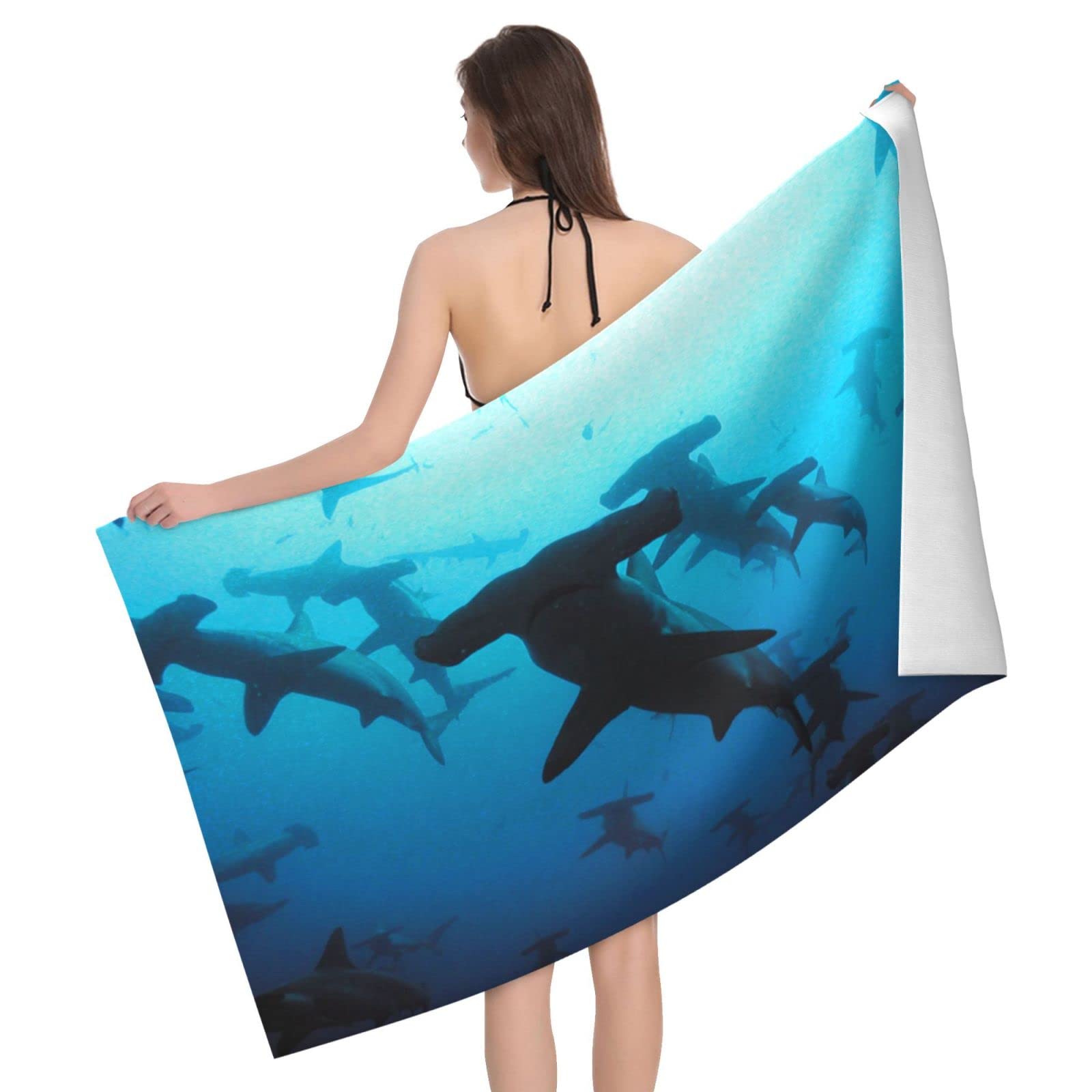 Lawenp Sharks Beach Towel, Lightweight Sand Free Quick Dry Microfiber Absorbent Bath Towel for Kids, Adults, Swimming, Bath, Yoga, Pool, Travel, Camping 32"X52"