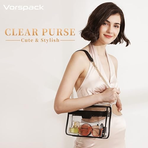 Miniatura 7 de Vorspack Bolso transparente aprobado para estadios, bolsa transparente para mujer, bolsa cruzada transparente para eventos deportivos, conciertos