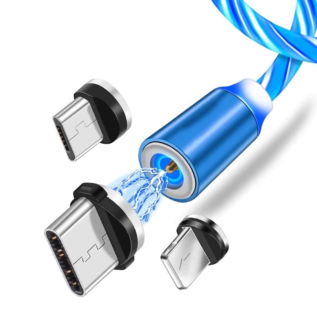 FOBHIYA 360 Degree 2.1 A Fast Magnetic LED Flowing Magnetic 3 in 1 Charging Cable Multi Charger Cord Streamer Quick Connect Magnetic Charging Cable Micro USB/Type-C/iOS for Smartphone (Blue) (B08Y7PBXG4) Amazon Price History, Amazon Price Tracker