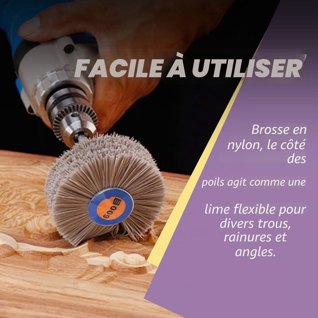 Swpeet Lot de 5 brosses abrasives en nylon avec tige filetée de 6 mm 80 # 180 # 240 # 320 # 600 # Lot de 5 brosses abrasives pour polissage et nettoyage de la rouille et de la peinture