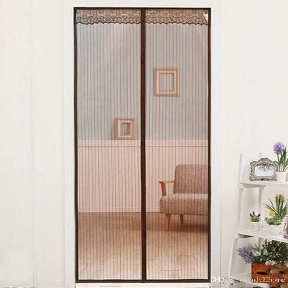 WPYST Striped Hook Loop Fastener Magnetic Screen Door Curtain With Elegant Jacquard Lace Fit Door Full Frame Auto Close Anti Insect 35.5"X82.7