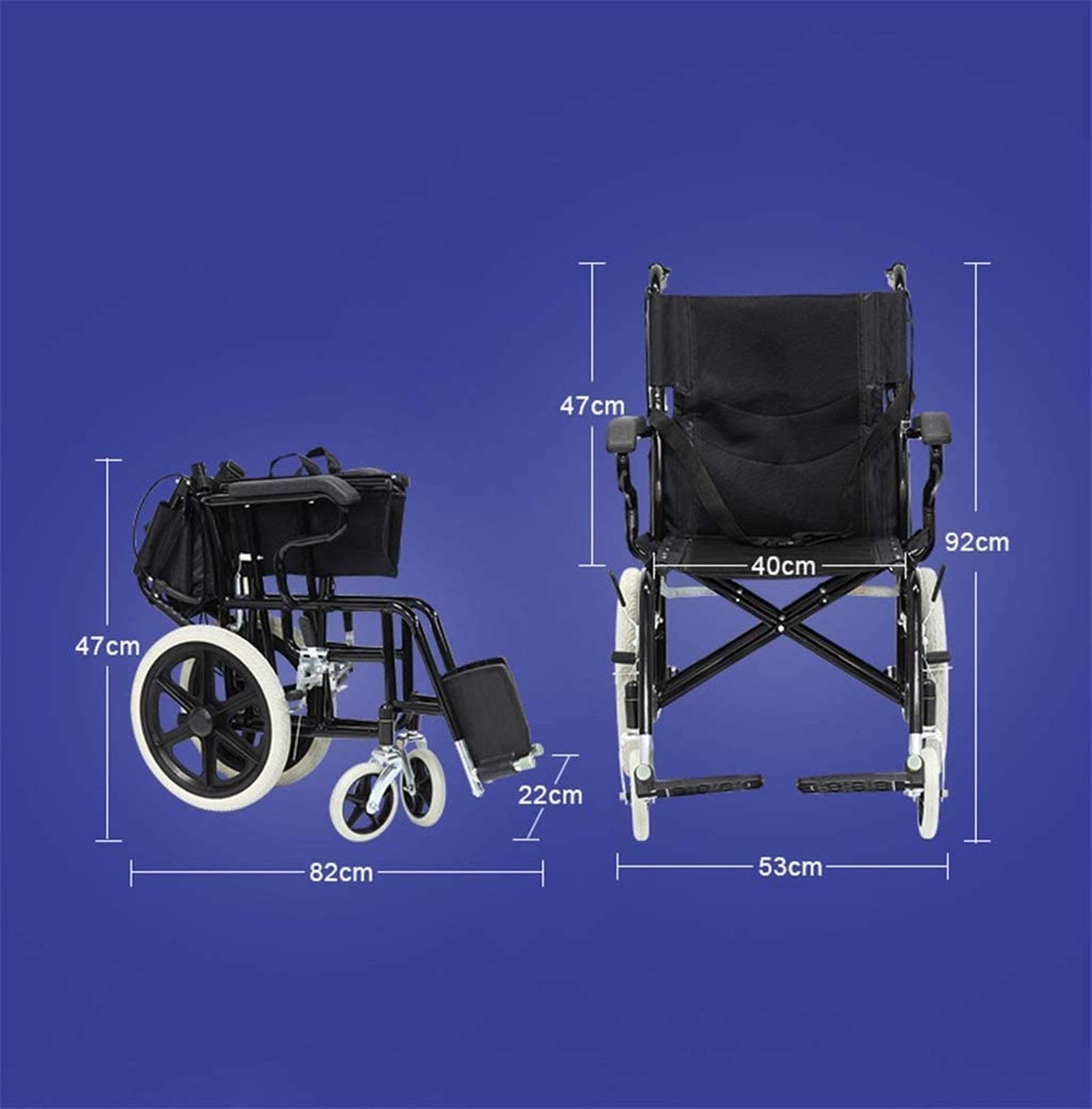Silla de ruedas manual liviana, scooter de mano para personas mayores, viaje ultraligero, plegable, liviano, portátil, neumáticos sólidos no inflables, sistema de freno doble