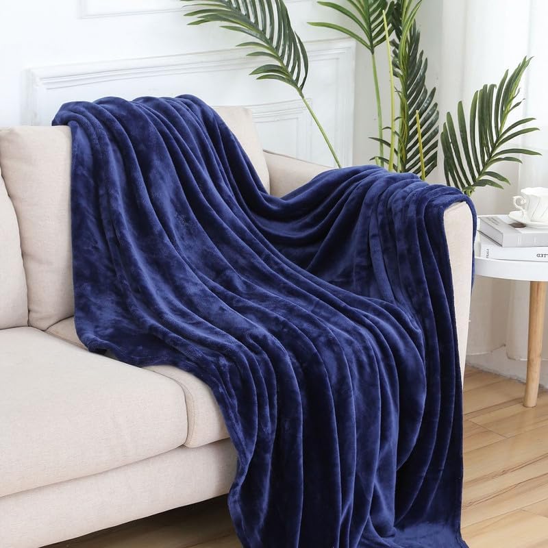 Image of VOMZER Premium Plush Double Blanket | 300 GSM Lightweight Cozy Soft for Bed Sofa Couch Travel Camping| 153x229 Cm /60x90 Inches Marine Blue