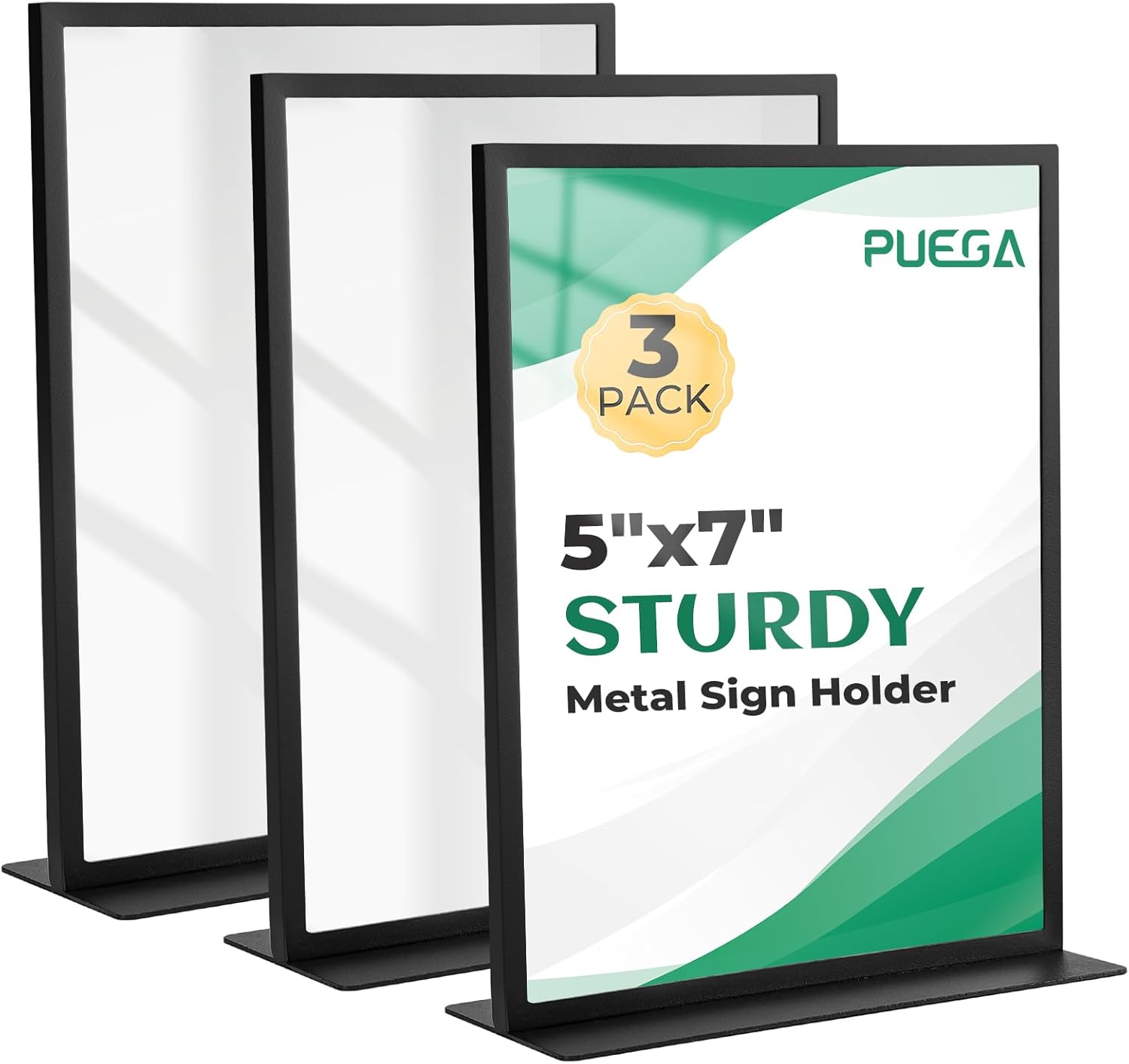 3pack Tabletop 5"x7" Metal Acrylic Sign Holder with Stainless Steel T Shape Double Sided Menu Display Stand for Office Store Restaurant Hotels (Black 5"x7")