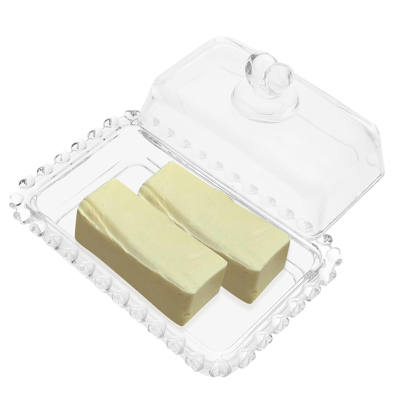Mantequillera de Vidrio con Tapa y Cúpula para Mantequilla y Snacks, Capacidad Moderada, Reutilizable, Adecuado para Cocina Recibir Invitados
