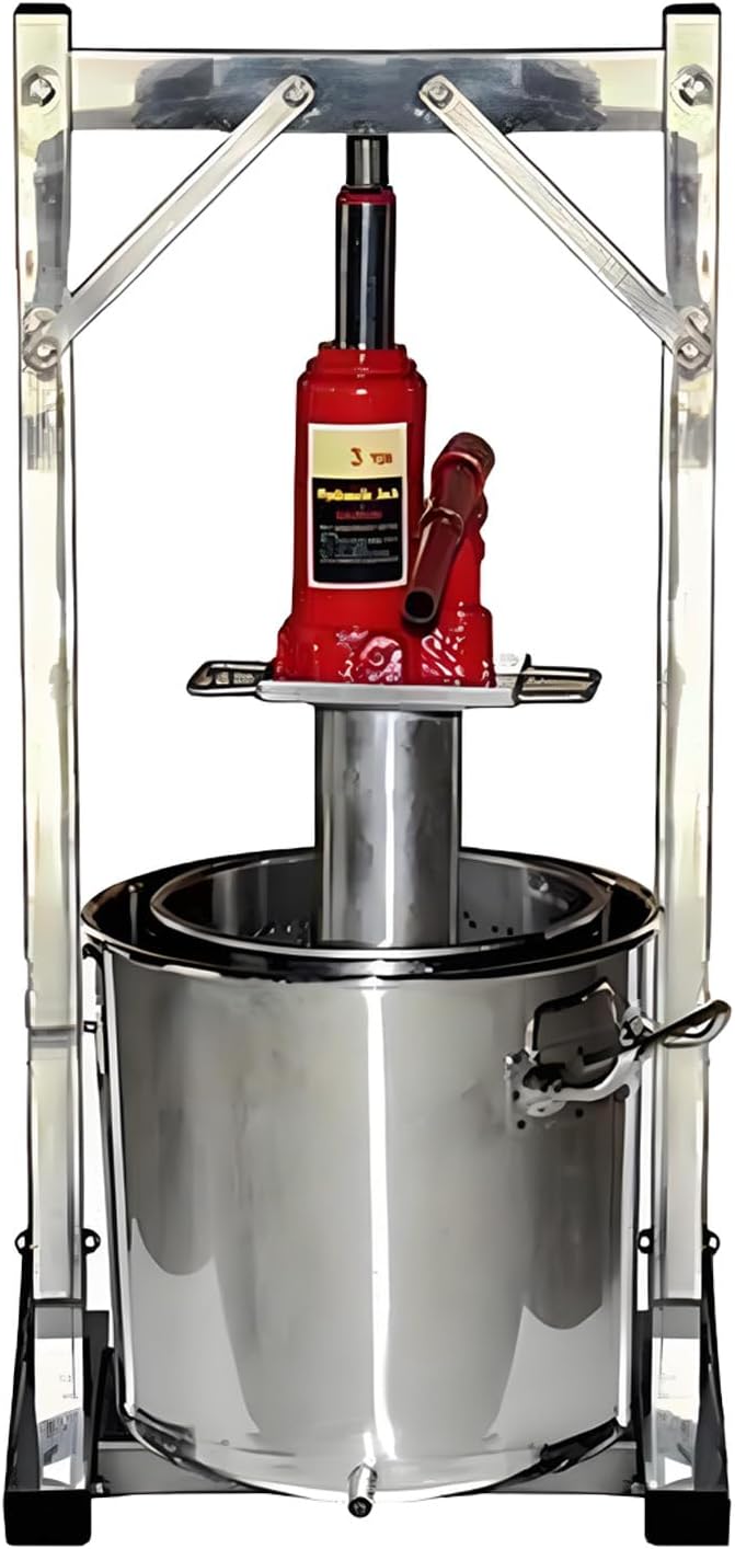 Fruit Wine Press Stainless Steel Cider Press with Hydraulic Jack Aid for Juice Making for Apple/Wine/Carrot/Orange/Berry/Vegetables, Making Supplies 36L