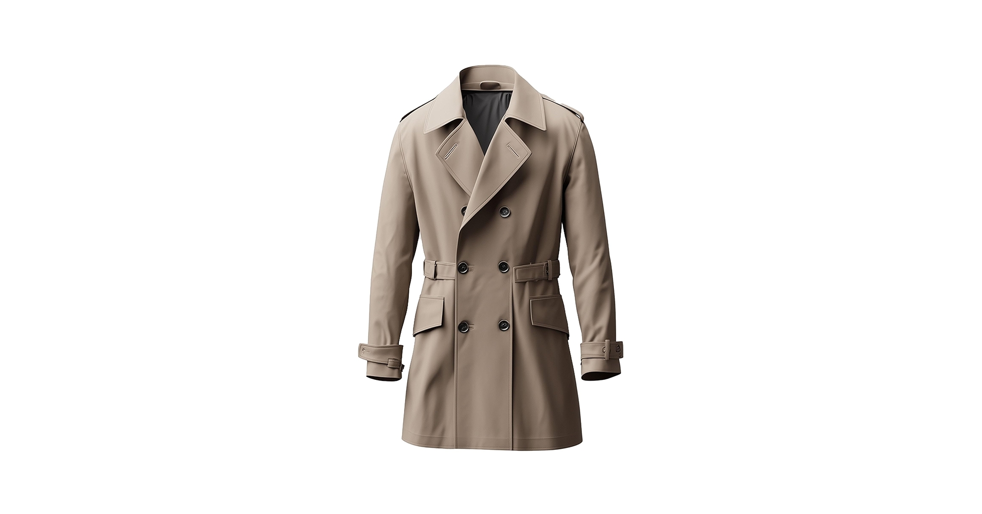 Mens Natural Single-Breasted Coat Mini Trench Storm Flap