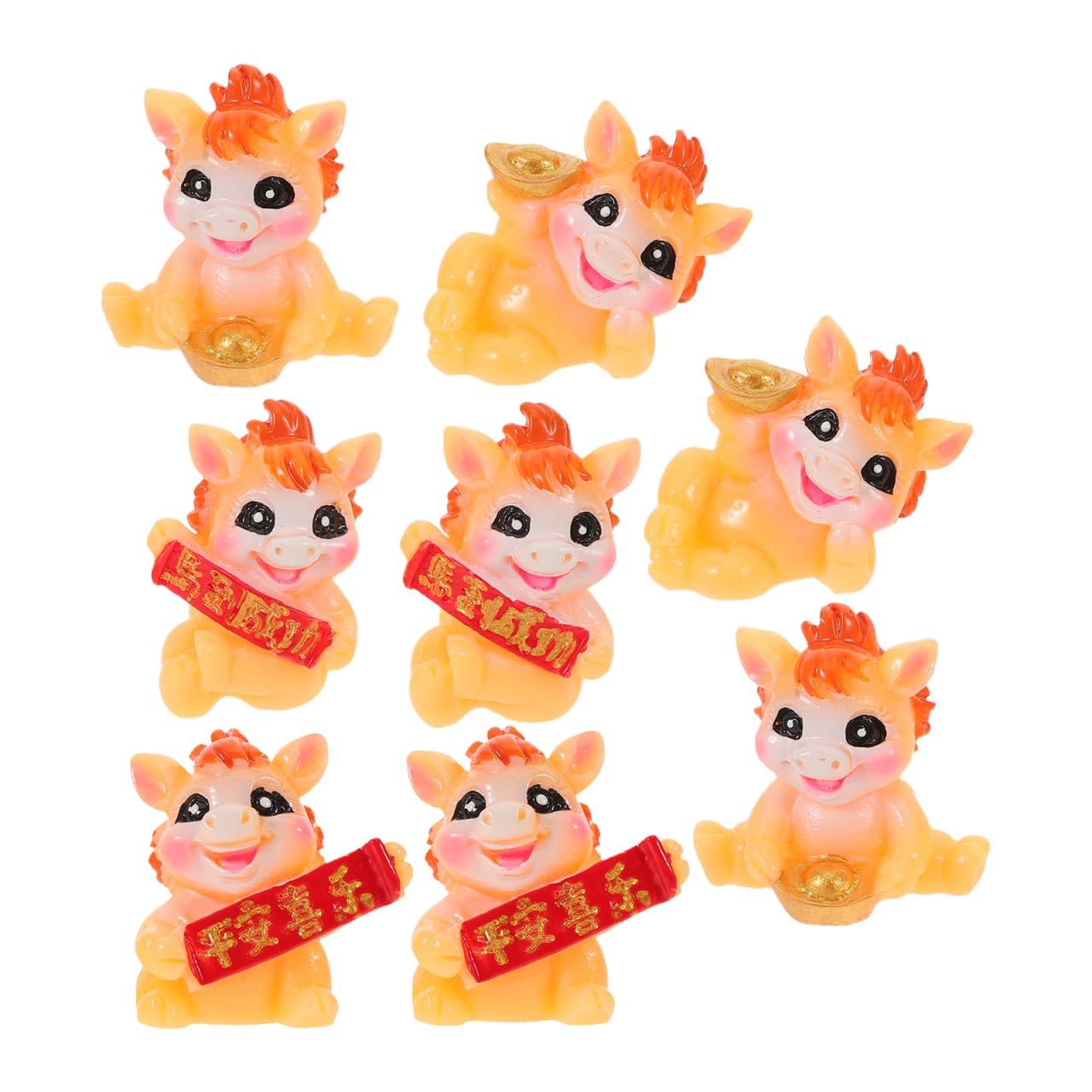 BESPORTBLE 8Pcs Chinese Year of the Horse Figurines 2026 Resin Miniature Horse Statues Lucky Lunar New Year Ornaments Good Luck Blessing