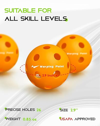 Miniatura 3 de Warping Point Bolas de pickleball 26 agujeros, 40 agujeros Paquete de 4 unidades de 12 Cumple con las especificaciones de USAPA Pelota de