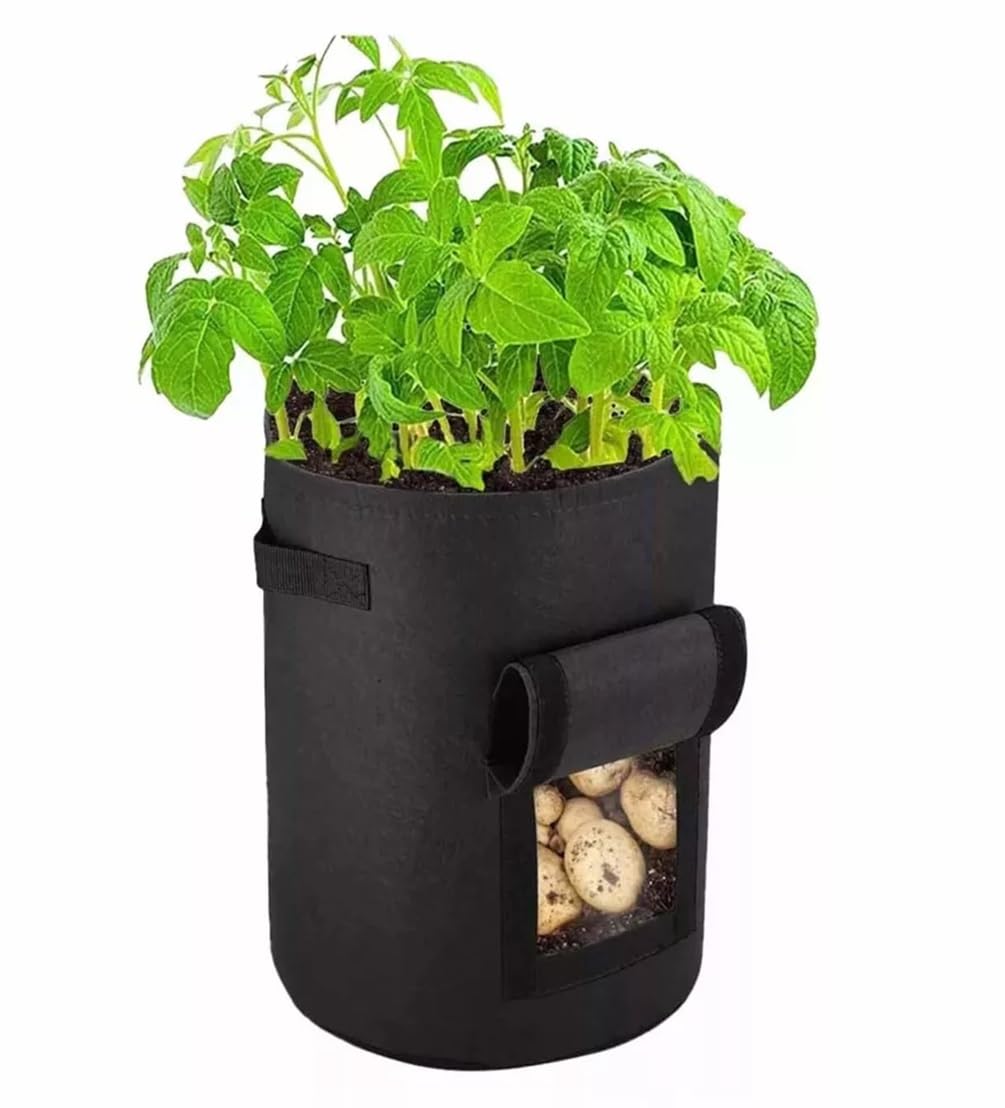 HOMION Potato Grow Bag Plant Bags Breathable Garden Growing Bag Planting Tomato Fabric Pots with Strap Handles and Access Flap for Vegetables, Fruits Home Grow Bag (2 Pack Black, 5 Galon)