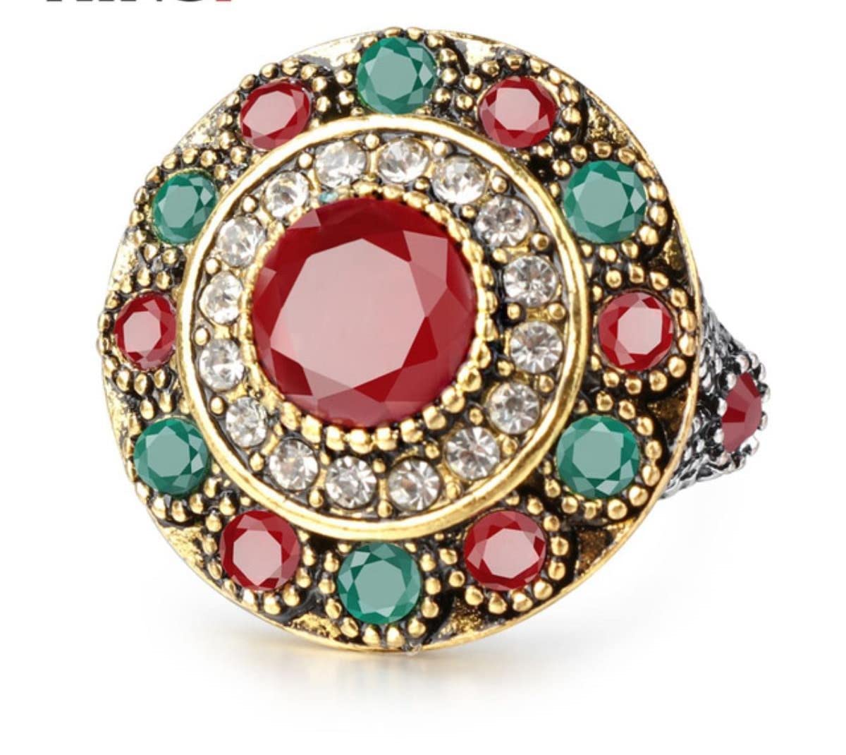 YAHOYA Ethnic Vintage Jewelry Indian Wedding Ring Dual Color Round Crystal Flower Rings For Women Anillos Navidad