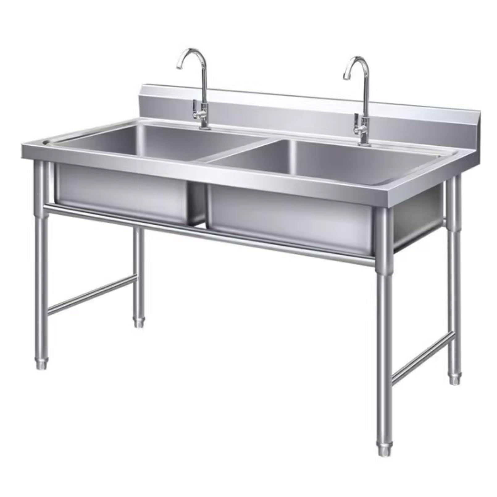 Fregadero independiente para exteriores, doble cuenco 304, de acero inoxidable, fregadero de cocina, comercial, restaurante, fregadero con grifo, para garaje, lavadero, 100 cm x 50 cm x 80 cm