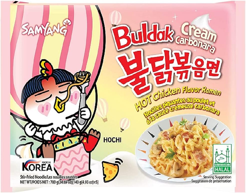 Buldak Cream Carbonara Preservative Free Hot Chiken Flavor Ramen Stir-Fired Noodle 140Gm*1Pack(Pack of 1)(Imported)