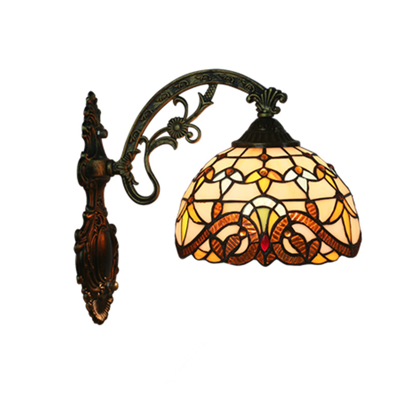 NHPJFDC Baroque Wall Sconce, Tiffany Style 7.8Inch Stained Glass Shade Luxurious Wall ​Lamp E26/E27 For Bedroom, Living Room, Bathroom, Hallway Indoor