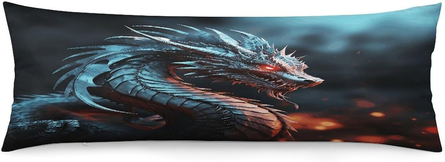 Body Pillow Pillowcase 19x53 Inch Dragon Print Body Pillow Cover with Hide Zipper Super Soft Cozy Long Pillow Case Rectangle Long Body Lumbar Cushion Case for Bedroom