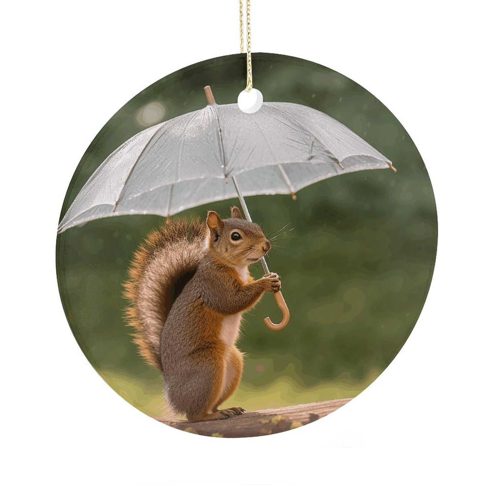 Adfgyerh Style Squirrel Hold A Umbrellas Ceramic Circular Pendant,2.9 Inch，Hanging Ornament，Gift Exchange Idea Round Ceramic Ornament,For Mom And Daughter，For Home Indoor Outdoor Decor.