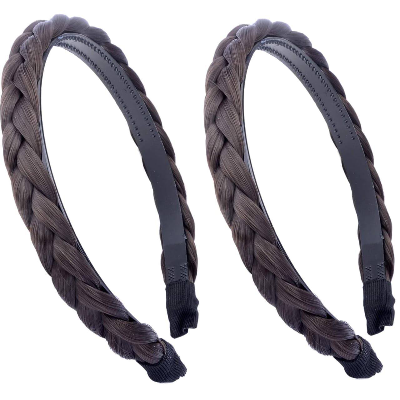 Miss Lirenn® 02 PCS Black Headband Synthetic Hair Plaited Headband Braid Braided With Teeth Hair Band Accessories for Women Girl Wide 0.6 Inch (Black2, Standard1)