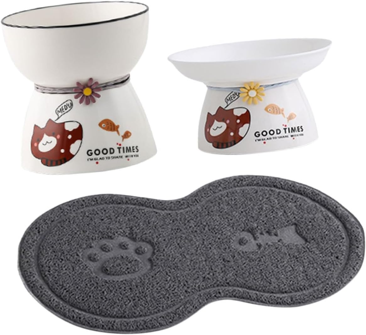 1set Elevated Cat Bowl Cat Dishes for Food Water Neck Design Stable Base for Easy Feeding and Drinking