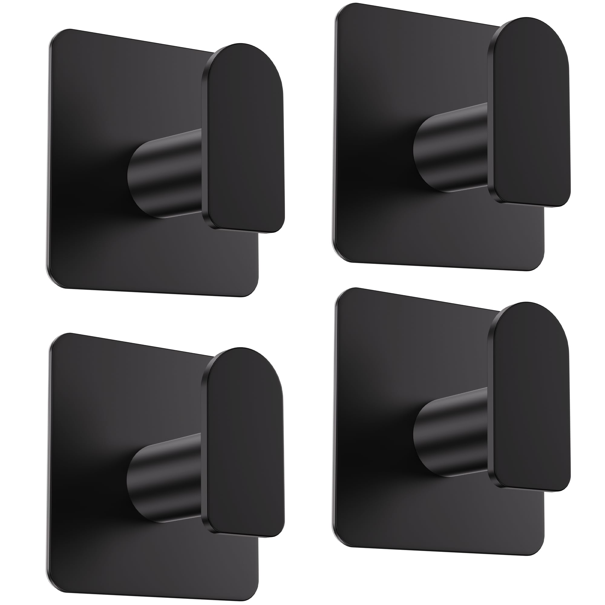 Aikzik Self Adhesive Hooks, Heavy Duty Sticky Hooks (Hold 8KG), Hooks for Hanging Coat, Towel, Robe, Key, Stick on Bathroom, Kitchen, Door and Wall - Stainless Steel - Black 4 Pack — image 1