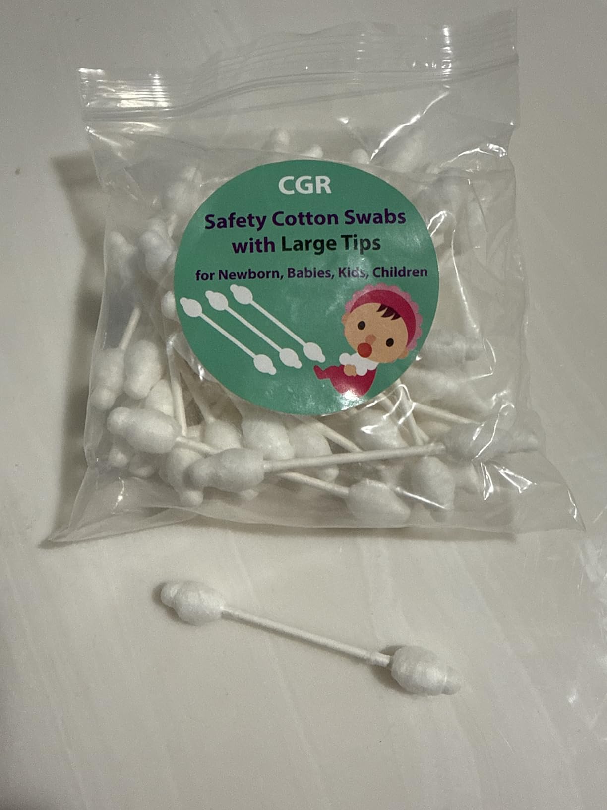 CGR 400pcs CGR Baby Safety Cotton Swabs with Large Tips for Newborn, Babies, Kids, Children, 100% Organic Cotton, White Paper Sticks, 5 Pack of 80 Swabs Total(2 Boxes and 3 Bags)