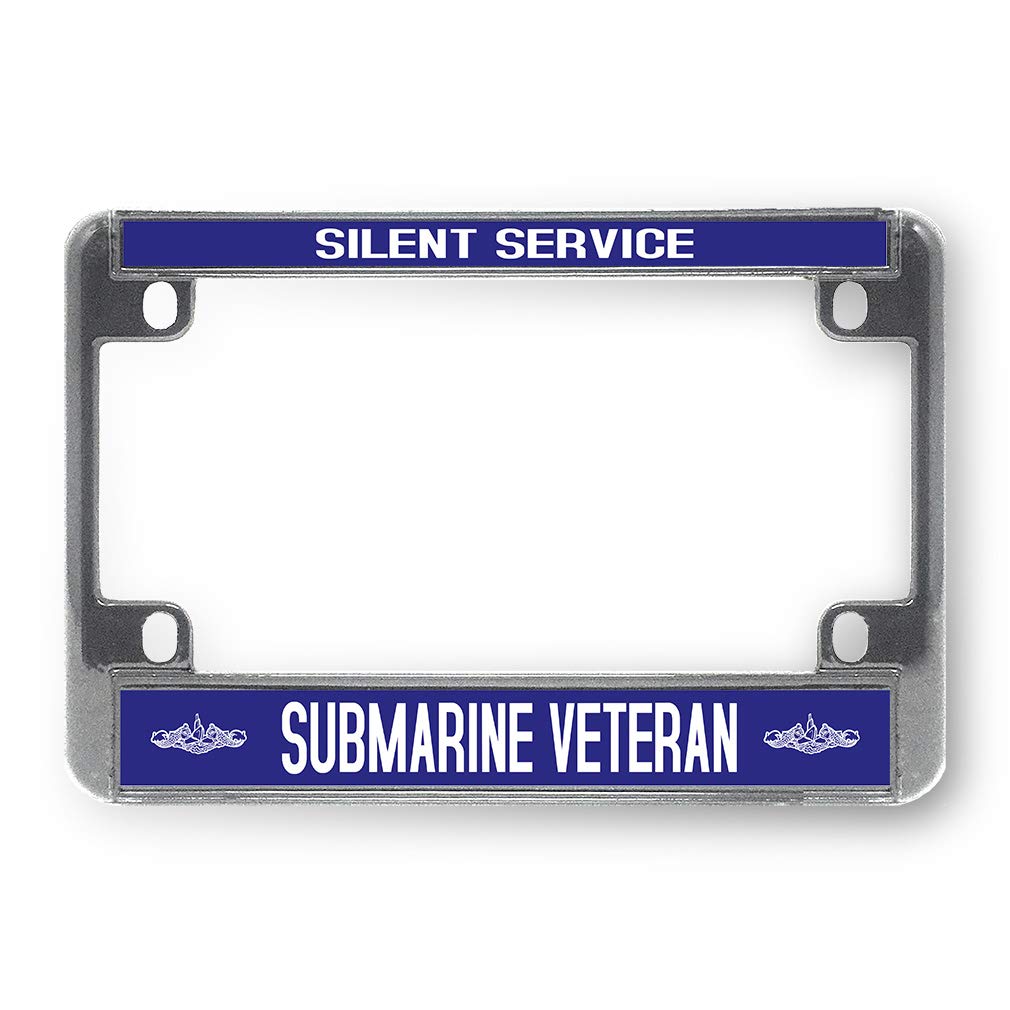 Metal Bike License Plate Frame Silent Service Submarine Veteran Plate Motorcycle Tag Holder Chrome 4 Holes One Frame